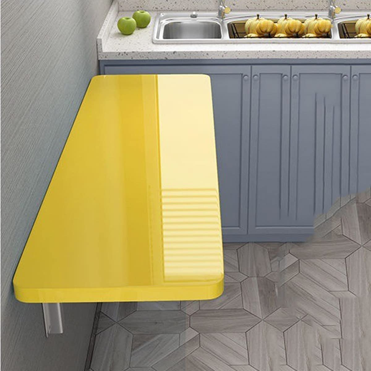 Table de salle à manger murale pliante jaune pour studio et cuisine
