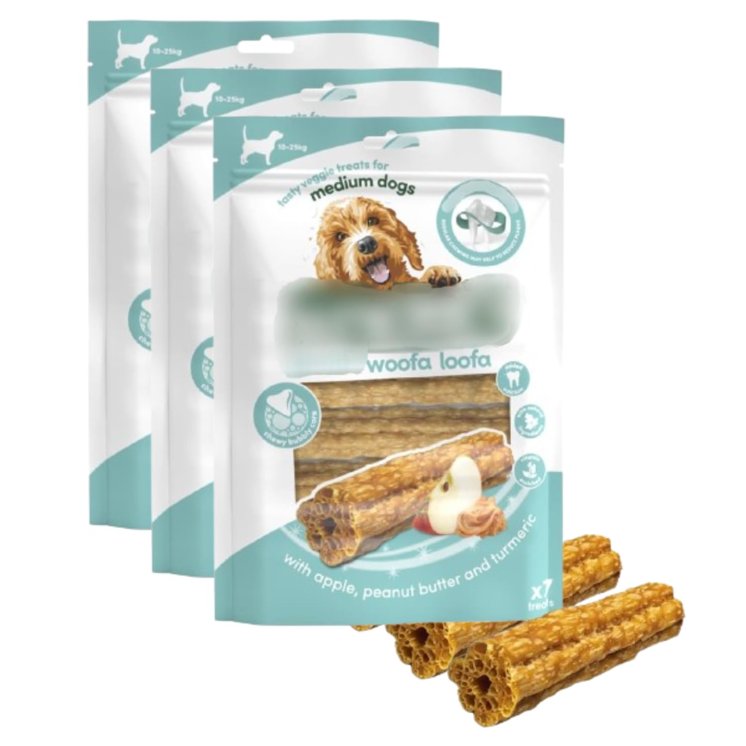 (3 Pack) Woofa Loofa 7pk - Apple - With Their Chewy, Bubbly Core, These Treats Promote Your Pup's Dental Hygiene For Healthier And Happier Knashers.