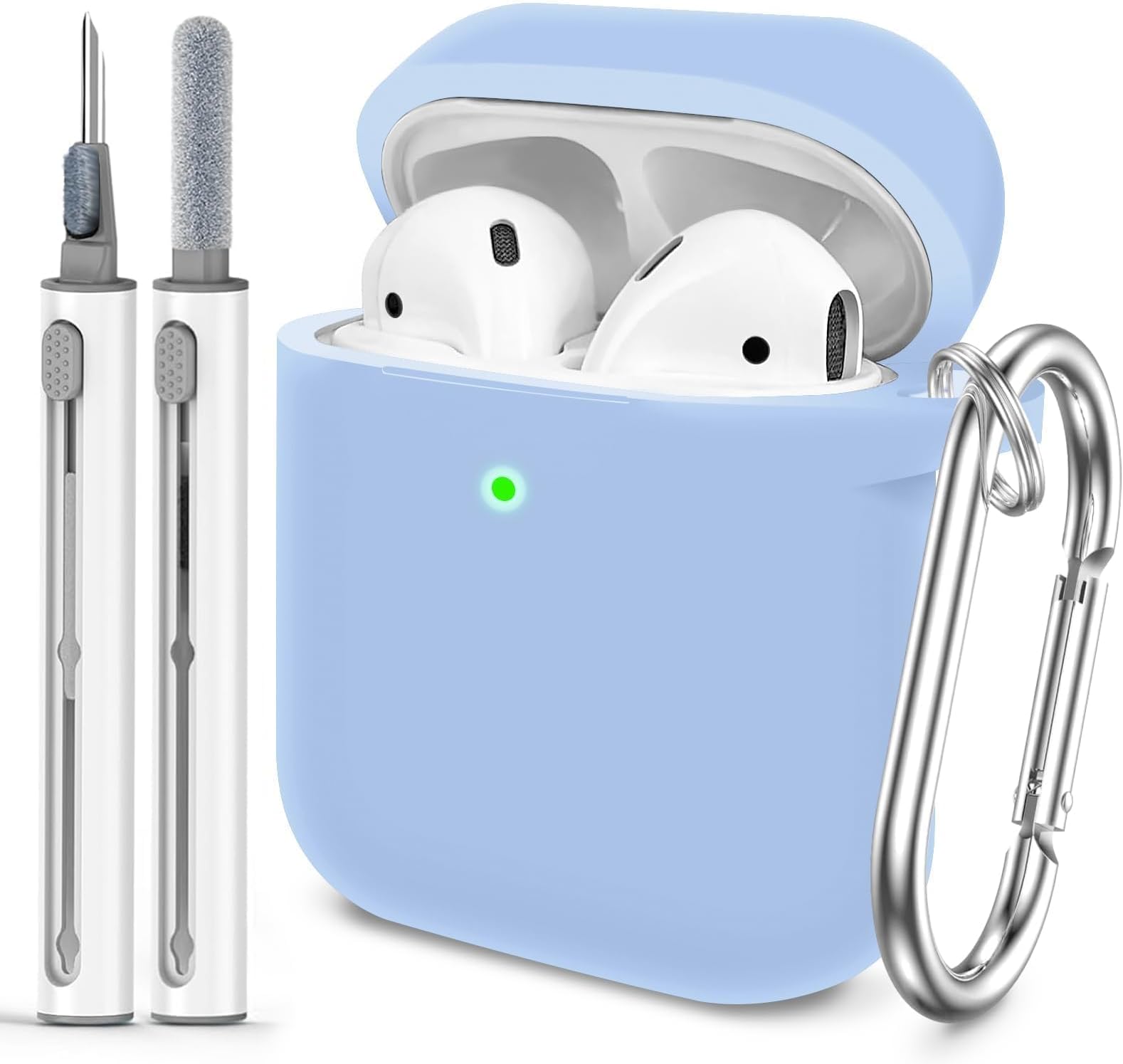 for AirPods 1/2 Case Cover, Come with Cleaner Kit, Soft Silicone Protective Cover with Buckle, Compatible with AirPods 2nd 1st Generation Charging Case, Front LED Visible, Sky Blue