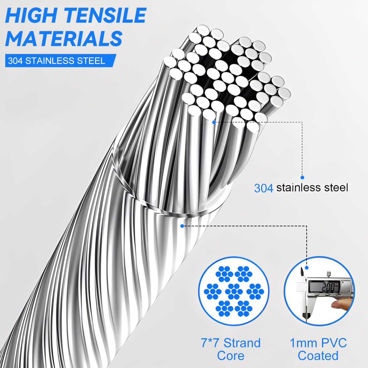 Kit de Cable de Acero Inoxidable 35m 3mm | Cable Acero Plastificado 74 Piezas con Cortador de Cable de Alambre, Tensores y Abrazaderas etc para Crear Tendederos y Vallas con Seguridad