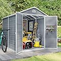 Gizoon 8x6 FT Outdoor Storage Shed with Floor, Resin Garden Tool Shed with Lockable Doors, Window, Vents, Reinforced Steel Frame, Waterproof Plastic Storage Sheds for Backyard, Patio, Lawn