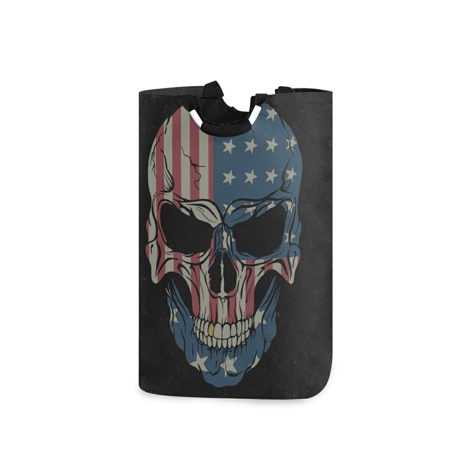 xigua American Flag Skull Laundry Hamper Large Waterproof with Handle Laundry Baskets Foldable Lightweight Durable Store Basket for Bathroom Bedroom