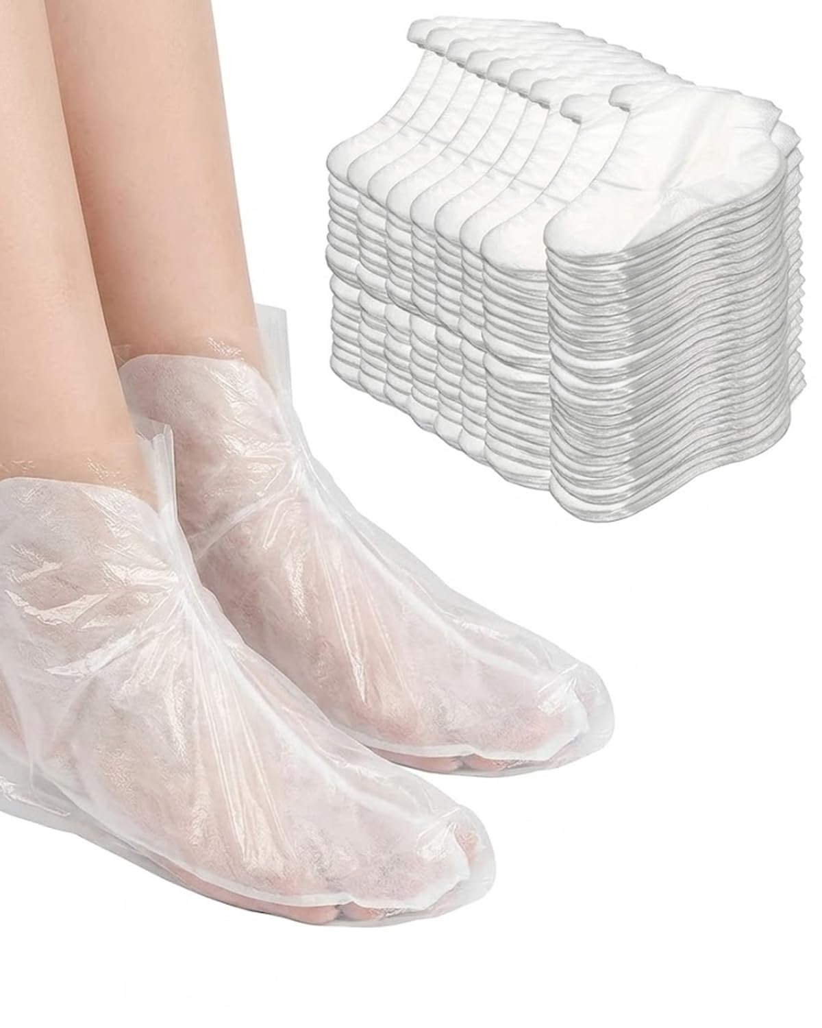 Fodere Monouso per Maschera Piedi 200 Pezzi con Adesivi | Calzari Trasparenti per Pedicure, Paraffina, Spa