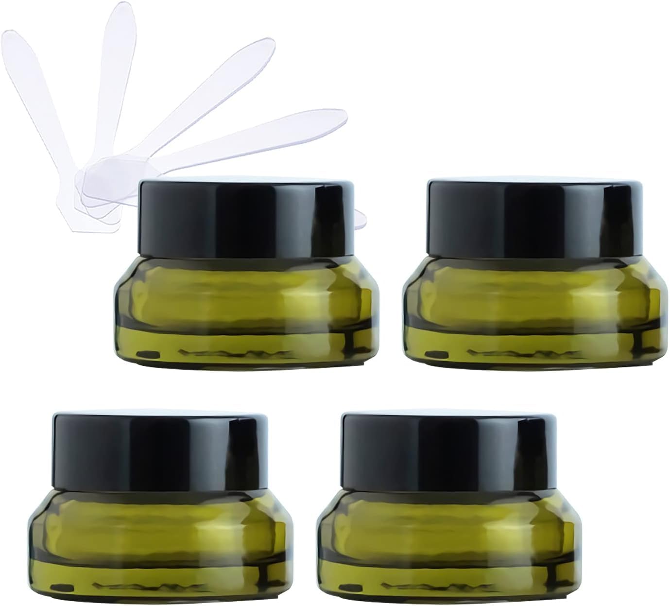 FLYIODFCXV cosmetic jar, 4 Pack 50 ml Glass Cosmetic Jars, Face Cream Storage Containers Pots with Black Lid & Inner Liners DIY