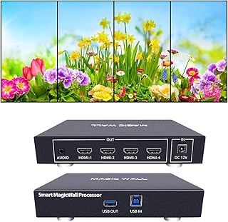 ISEEVY 4 Channel Smart Magic Video Wall Processor for 1x4 4x1 1x3 3x1 TV Wall and Special Art Video Wall Support 0~360 Degree and Pixel to Pixel 4K Display (Only Work with Windows 10/11 Computer)