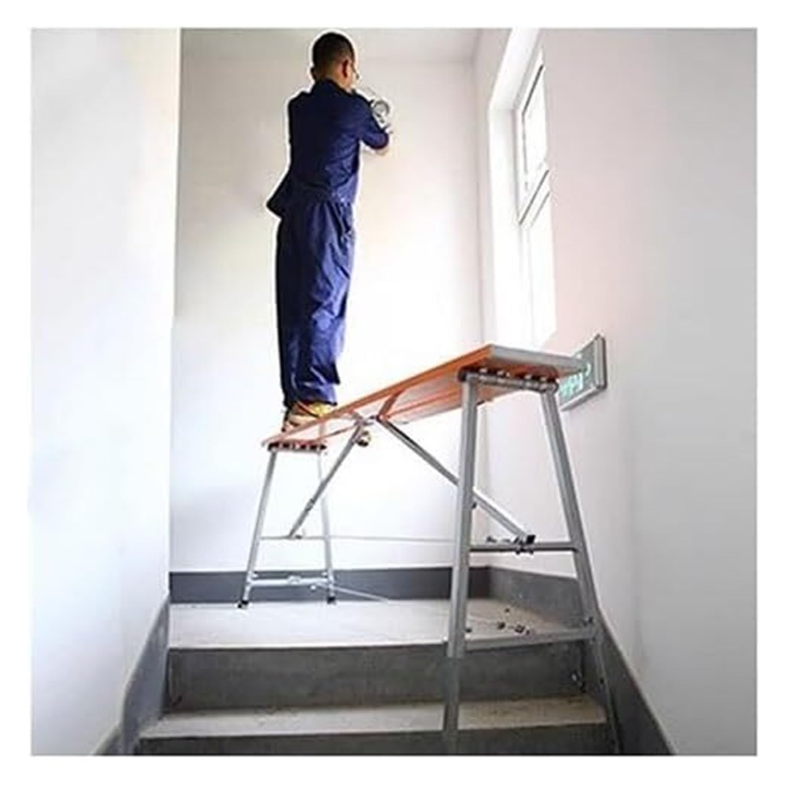 Piattaforma di lavoro Scaletta pieghevole in acciaio, piattaforma for impalcature portatile, piattaforma di lavoro regolabile for pulizia camper, verniciatura di pareti, cartongesso, decorazione(150cm