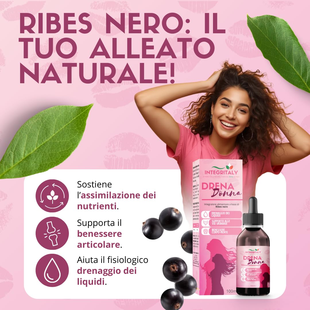 Ribes Nigrum Nero Diuretico Drenate Antiallergico Liquido in gocce 100 ML per Ritenzione Idrica Allergie e Salute Vie Urinarie e Respiratorie in Gocce Made in Italy