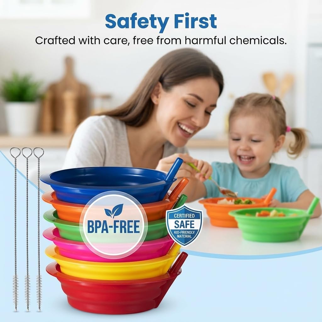 Kids Cereal Bowls with Straws - 6 Pack -8