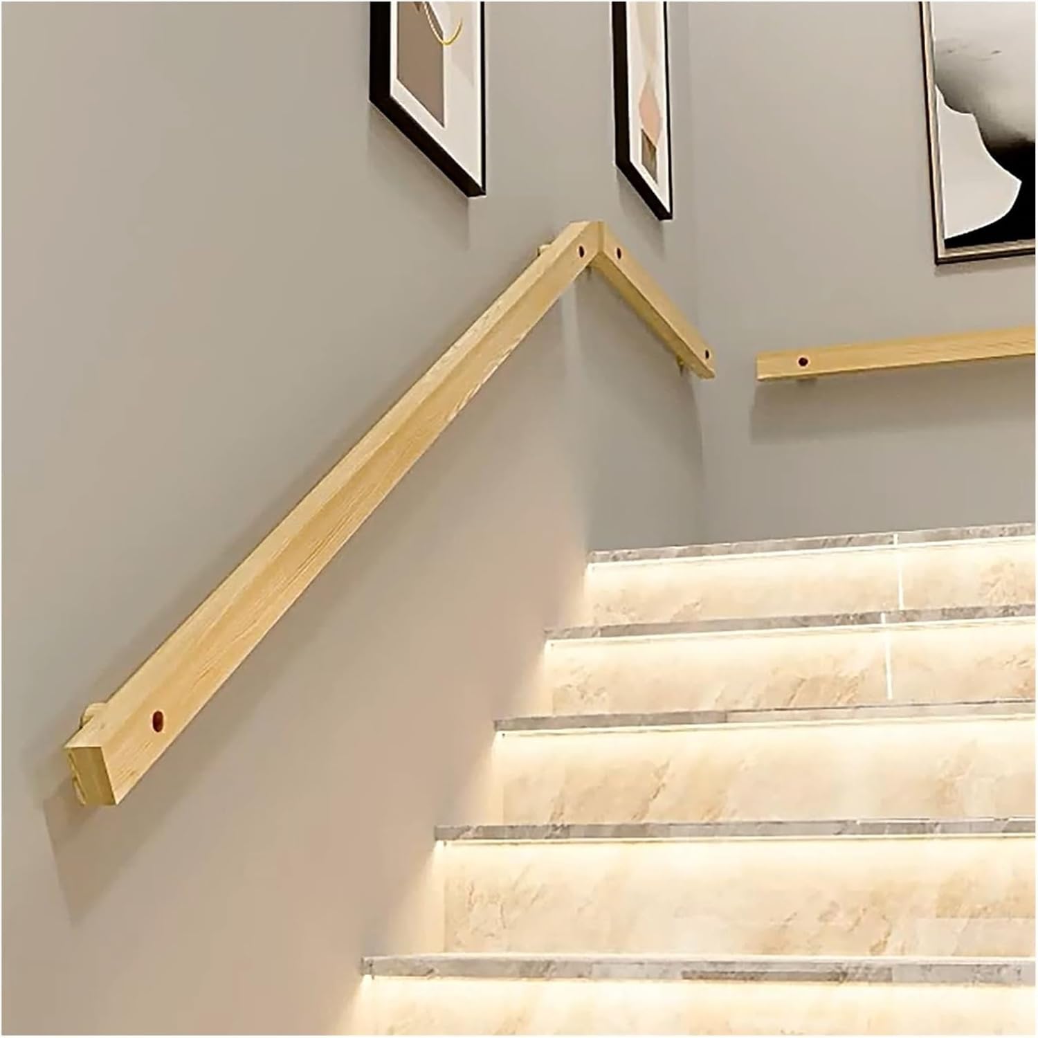 LWJSOCP Wood Grain Indoor Stair Railing Handrail 9ft Anti-Slip Grab Bar Kit Barrier-Free Auxiliary Banister for Safety Durable Support for Staircases (2.8m)