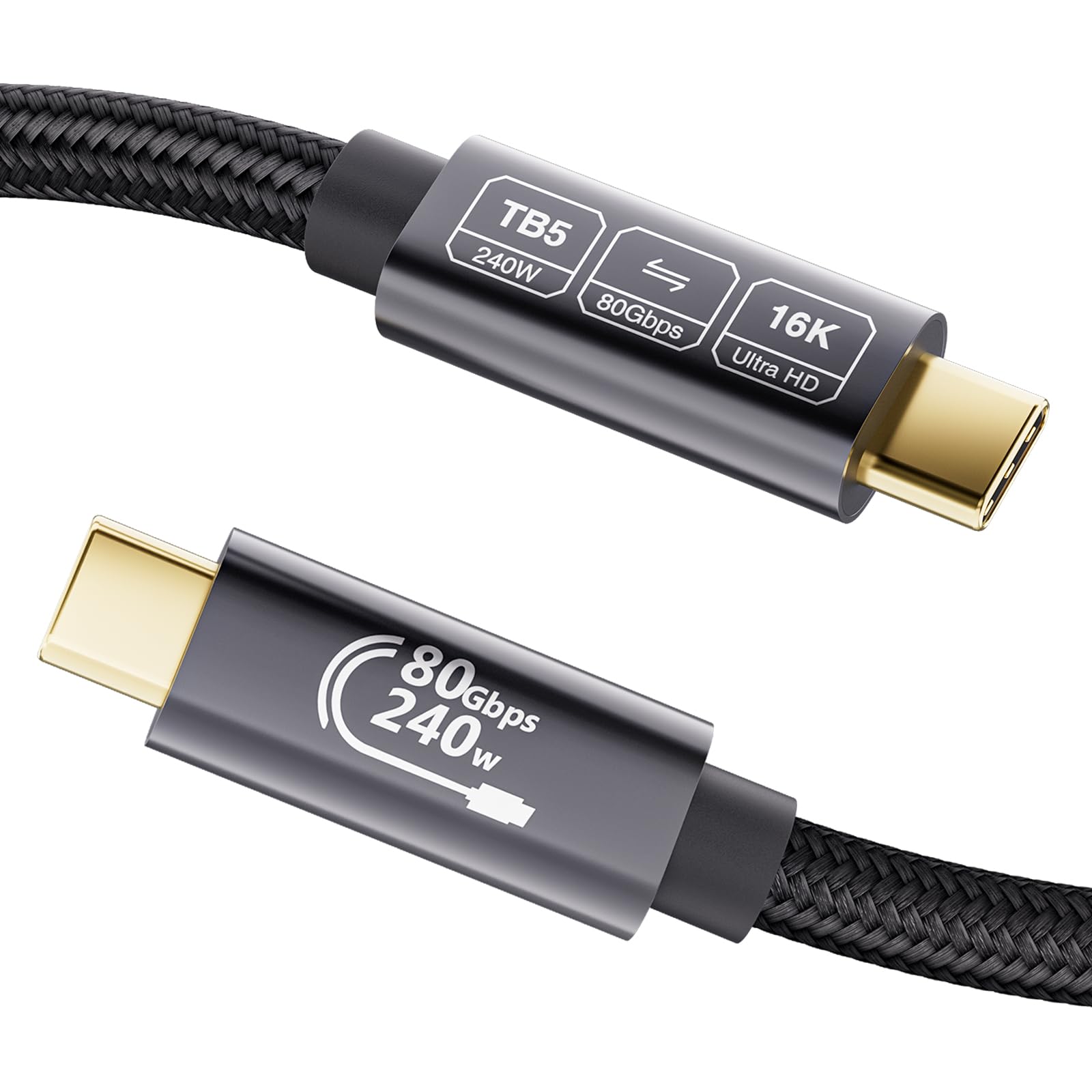 EUDOBEL 80Gbps Cavo USB C Thunderbolt 5 1 metro,Larghezza di banda unidirezionale fino a 120Gbps,Supporta 240W,Video 16K@30Hz 8K@60Hz,Profondità di colore 12-bit per Thunderbolt 4,USB 4,eGPU,Laptop