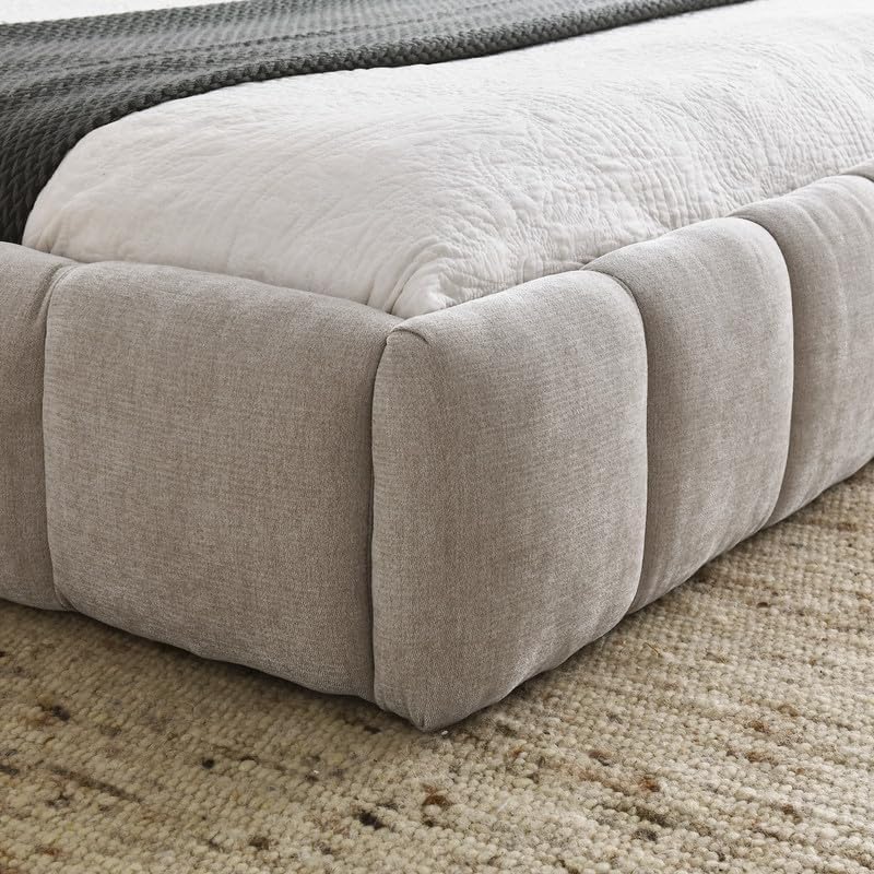 Upholstered Queen Bed with Headboard, Modern Soft Chenille Queen Size Platform Bed Frame with Wood Slat, No Box Spring Needed, Easy Assembly, Beige