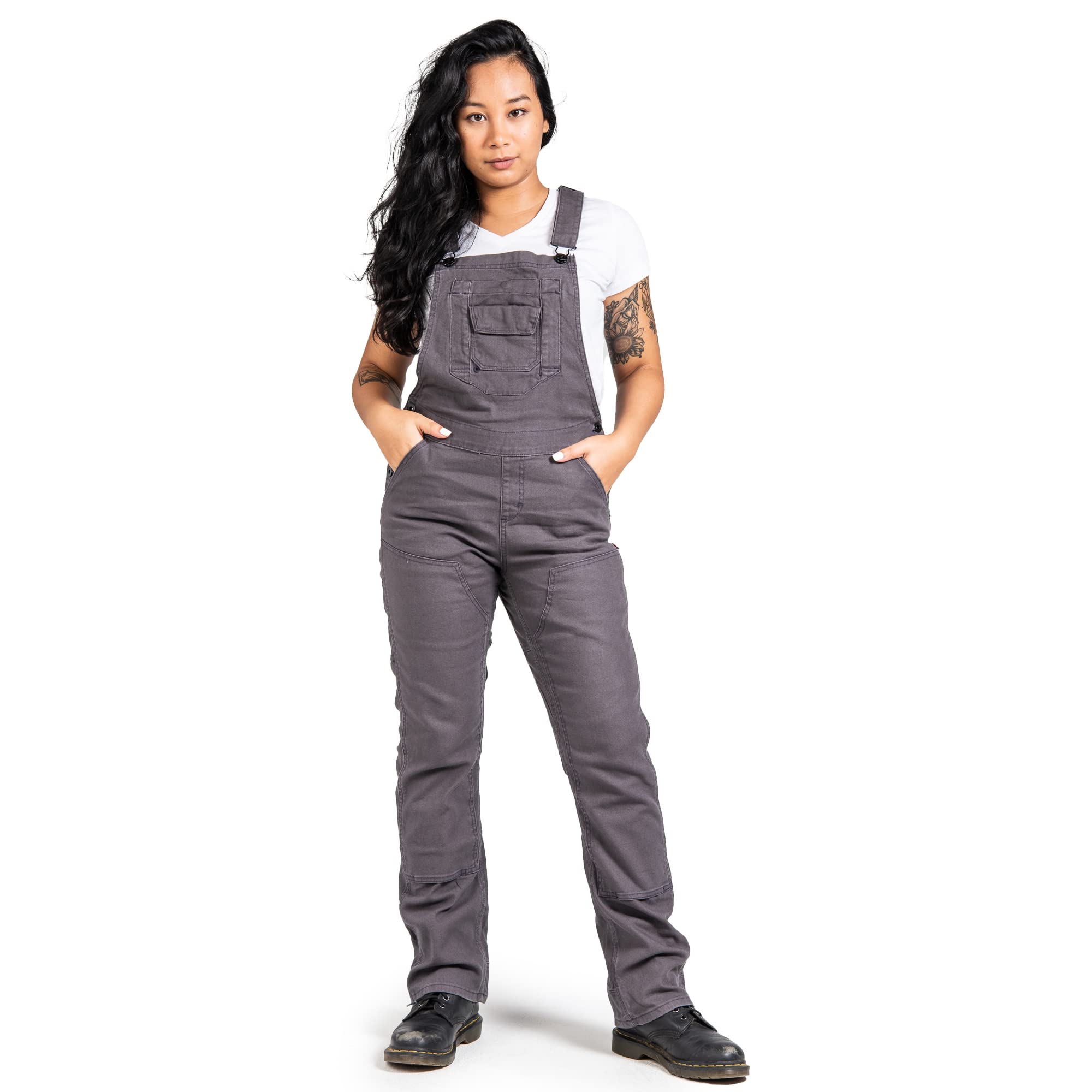 Freshley Overalls for Women, 13 Pockets, Grey Canvas, 16 Long