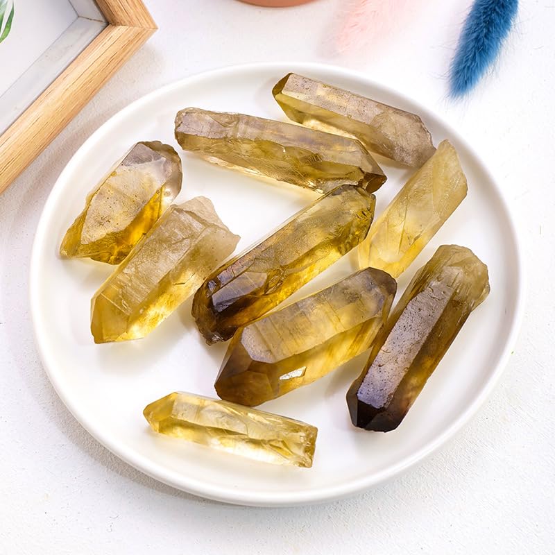 Namzi 100g Natural Yellow Crystal Stone Pillar Scepter 4-8cm Natural raw Stone Aroma Stone Expansion Stone Fish Tank Decoration Stone Size Mixed