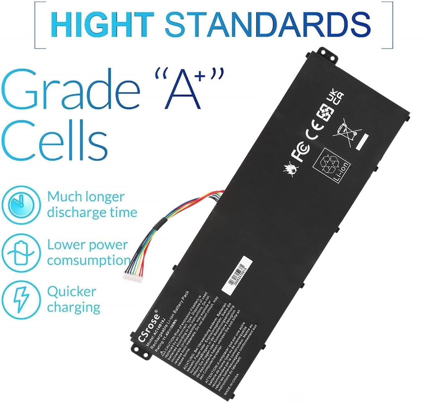 AC14B18J 3ICP5/57/80 Batería para Acer Aspire ES1-531 ES1-533 ES1-571 ES1-731 ES1-131 ES1-521 ES1-522 V3-111 V3-111P V5-122 V5-132 Extensa 2519 Chromebook 11 CB3-111 13 CB5-311 AC14B13J