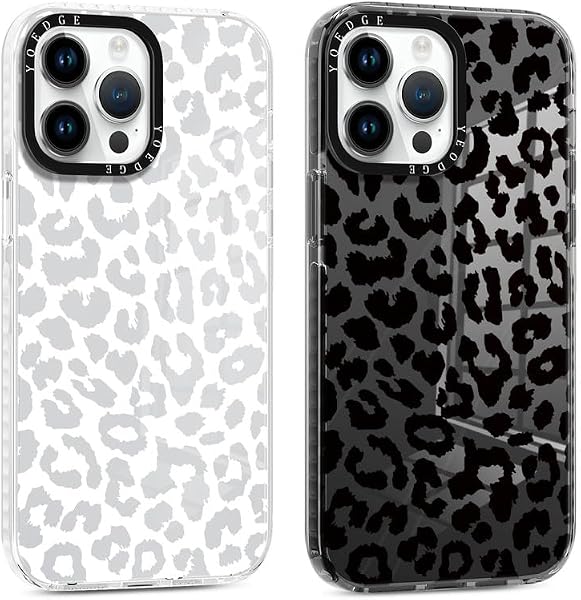 Yoedge 2 Pezzi Cover per iPhone 13 Pro 6,1", Ultra Sottile Trasparente Morbida TPU Custodia in Silicone Antiurto Protettiva Case con Aesthetic Disegni per Donne per iPhone 13 Pro, Stampa Leopardata - 1