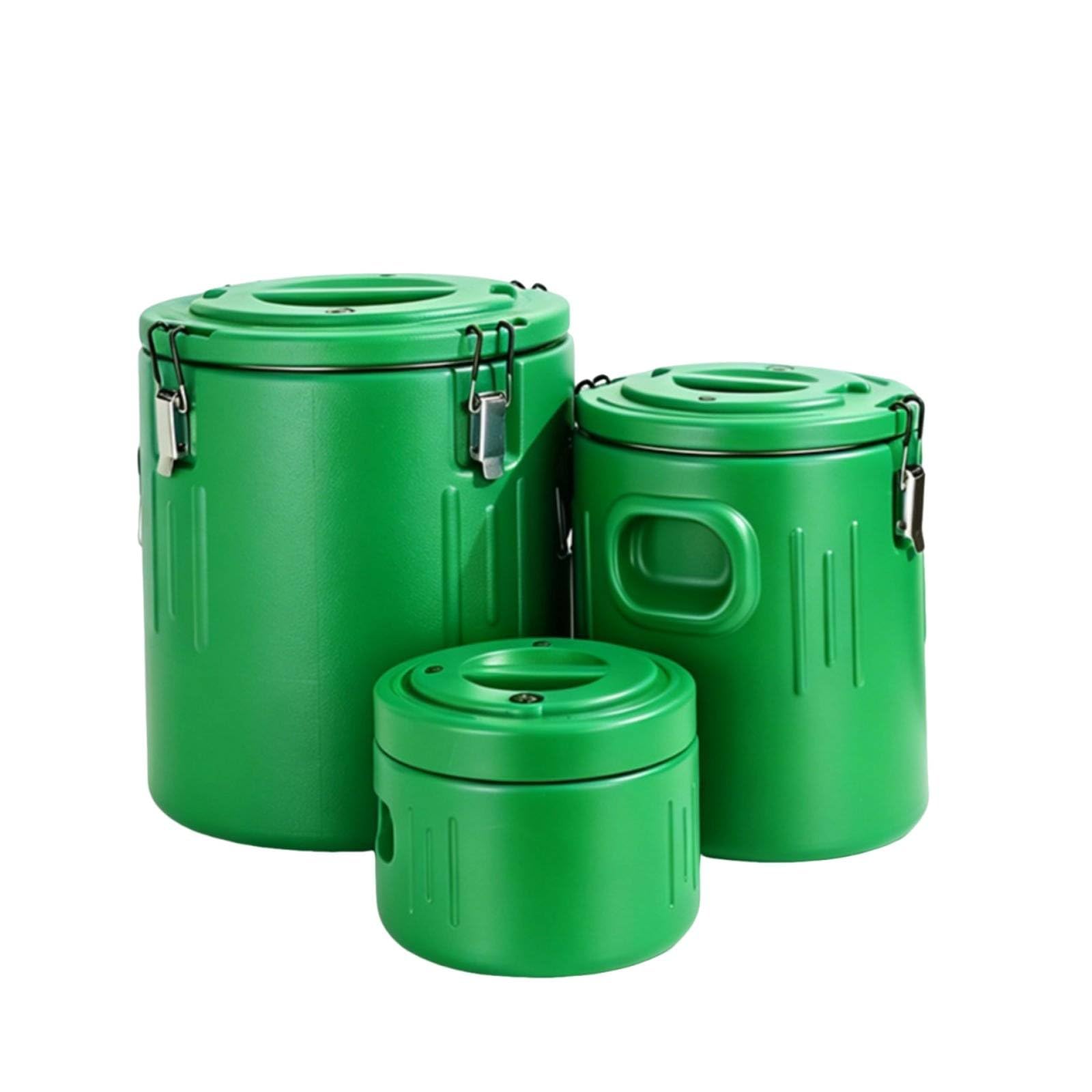 3 Piezas Cubeta Térmica Aislada Recipiente Conservación Alimentos Asas Interior Inoxidable Aislante Adecuado para Servicio de Comidas Hogar, Verde, Verde, Juego De 3 Piezas 5L/20L/40L