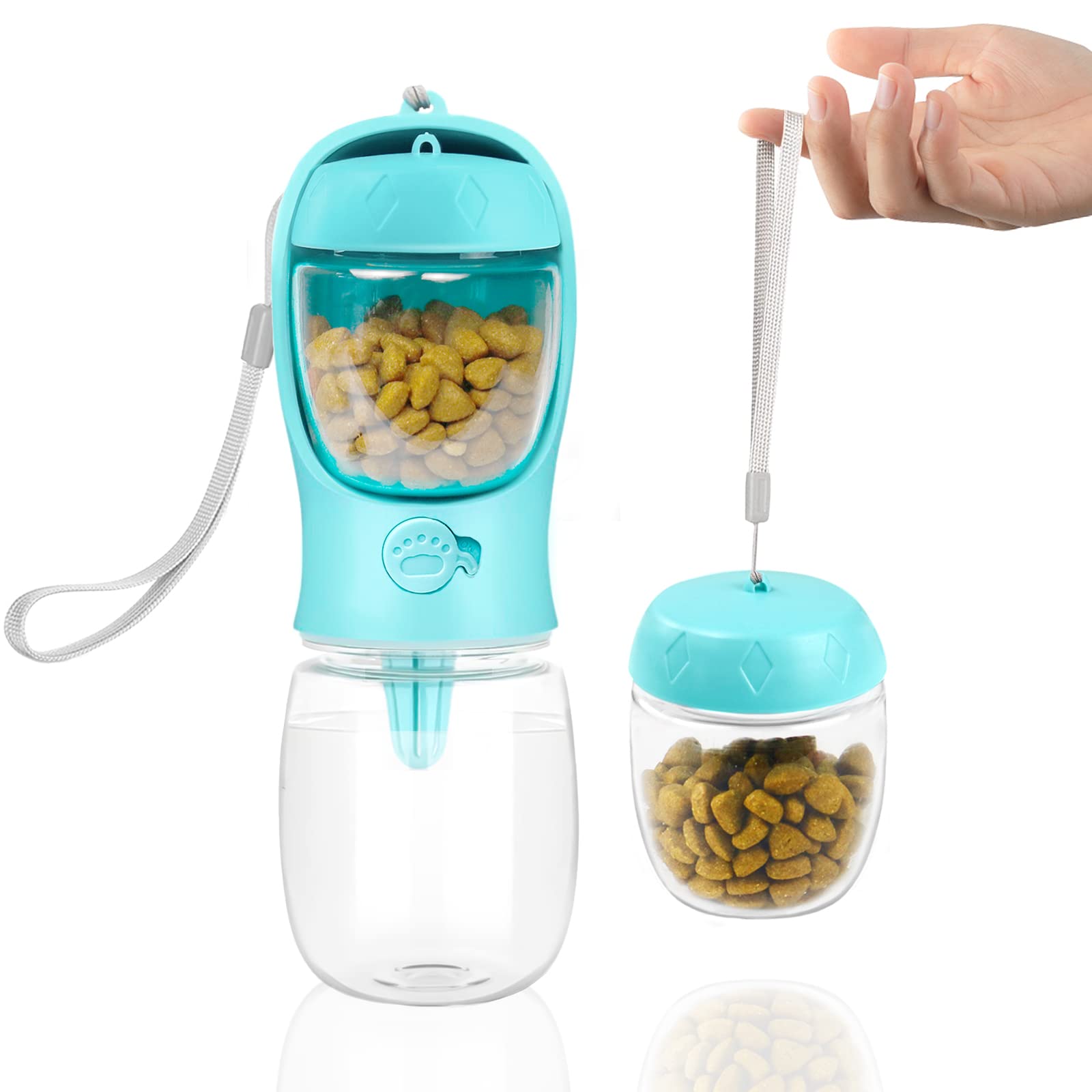 Nepfaivy Trinkflasche Wasserflasche Hunde für Unterwegs - 350ml Auslaufsichere Hundetrinkflasche mit 150ml Futterbehälter, Tragbare Hundeflasche Unterwegs für Kleine Hunde zum Wandern und Reisen