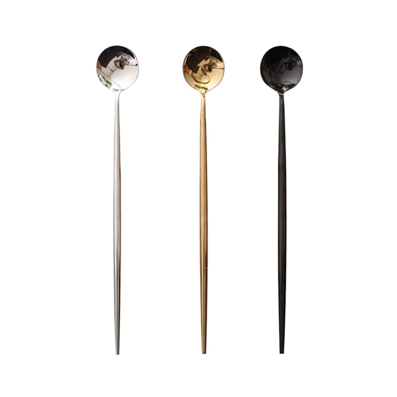 Cucharas de Postre Oro de acero inoxidable, leche, bebidas, té de leche, leche en polvo, miel, cuchara de palo de remojo de café, cuchara de postre, comida occidental, bebida fría Mango largo ​Cuchara