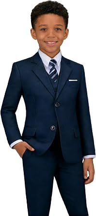 Boys Formal Suit 5 Piece Set Slim Fit Tuxedo Suits Adjustable Waist