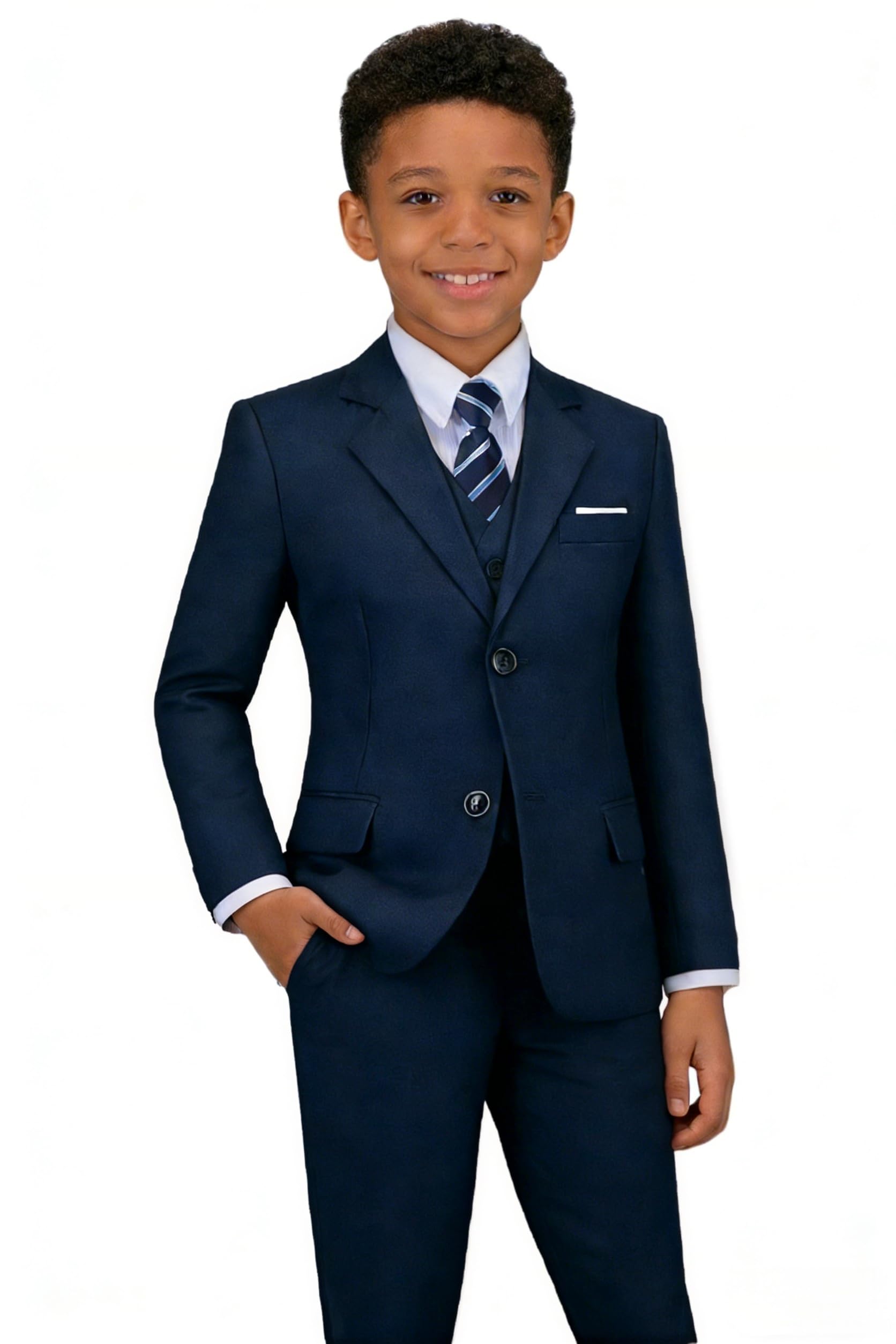 Boys Formal Suit 5 Piece Set Slim Fit Tuxedo Suits Adjustable Waist