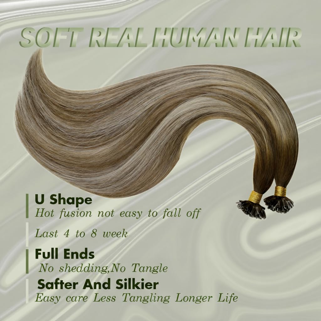 RUNATURE Extension Cheratina Capelli Veri Balayage Marrone 45cm 50g 50s
