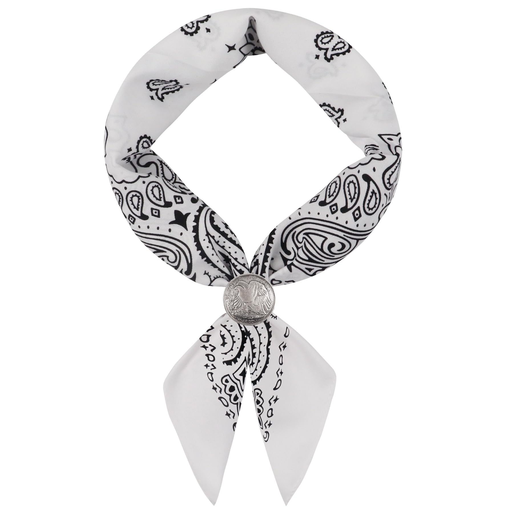 Western Bandana Scarf With Vintage Coin Buckle, Paisley Pattern Neck Scarf for Men Pocket Square Cowboy Scarves