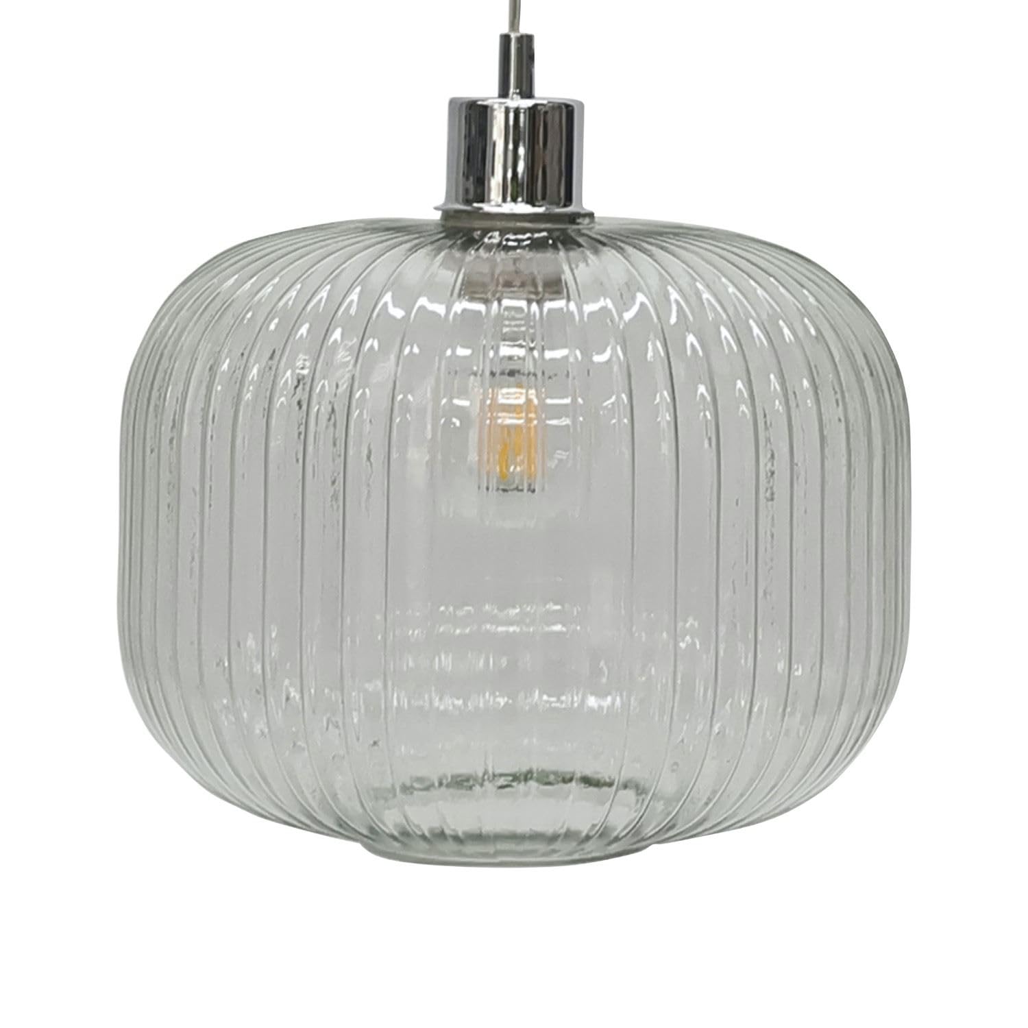 Firstchoicelighting Clear Glass Easy Fit Ceiling Lightshade Or Pendant Shade, Ribbed Glass, Height 20Cm Diameter 25Cm
