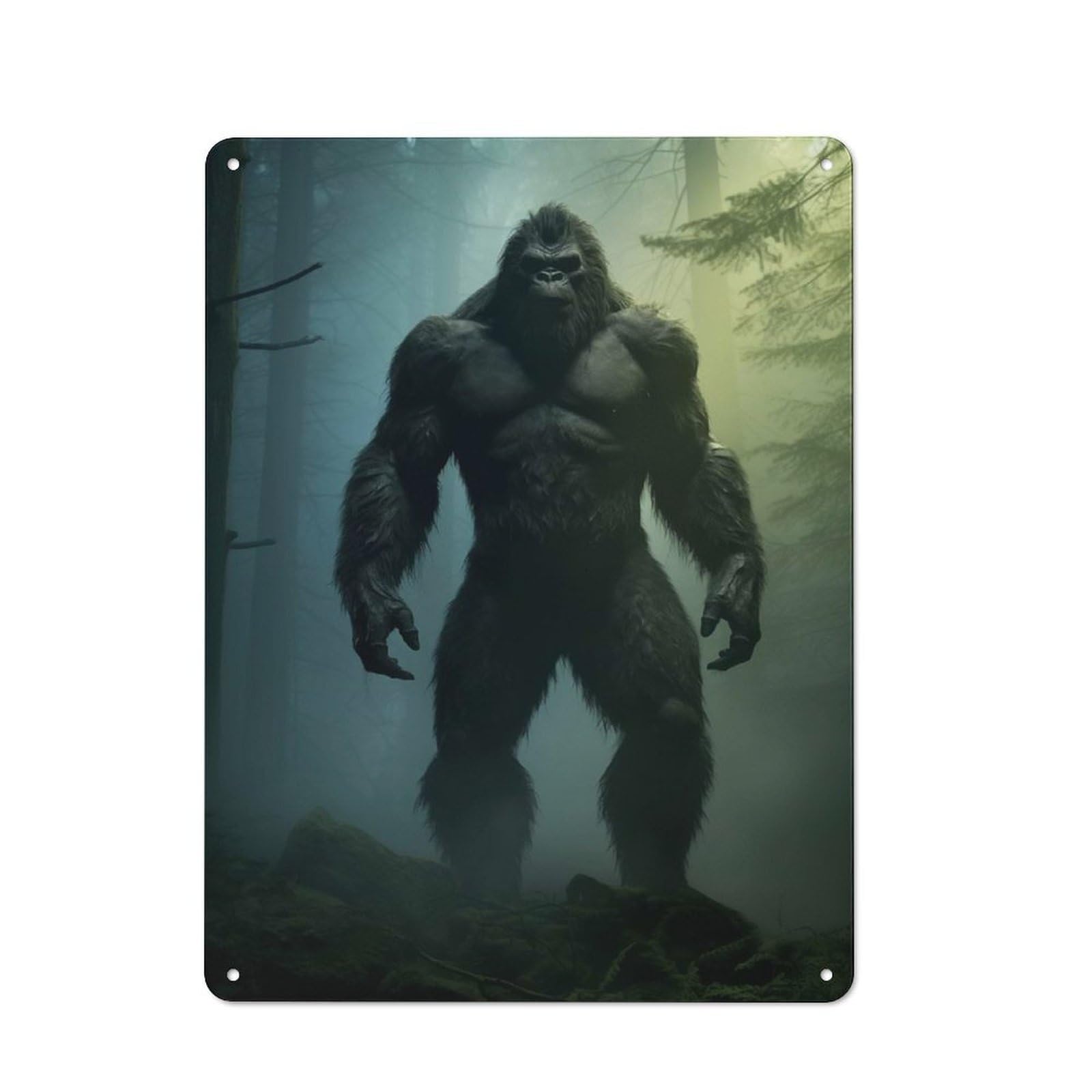 Nostalgic Decorative Tin Plaque 40x30cm Featuring Bigfoot in Forest, Classic Pub Decor for Cafe, Pub, Workshop Or Home Bar