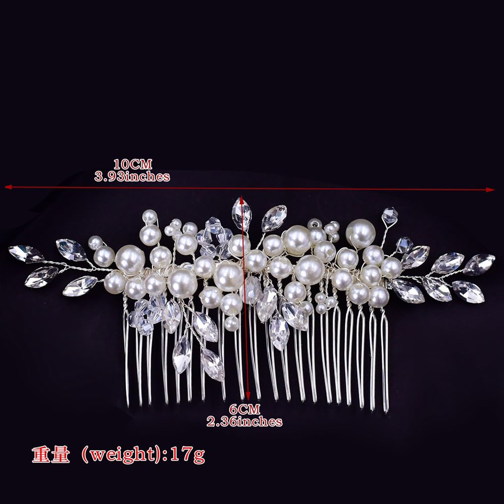 Pettine per capelli da donna con perle argentate e cristalli, accessorio per capelli con strass per spose e damigelle d'onore