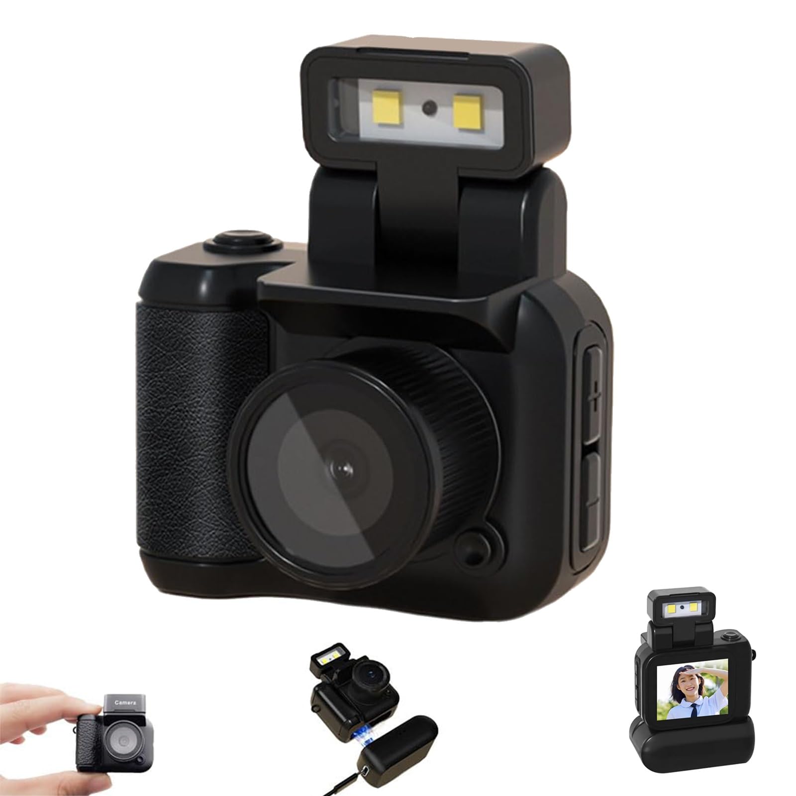 Retro Mini Camera, Portable Digital Camera with 1.4 In Lcd Screen, Tiny Video Recorder Monoreflexes Shaped Pixel Camera Snap Camera with Led Flash Light Six Filters Small Nostalgic Thumb Camera(Black)