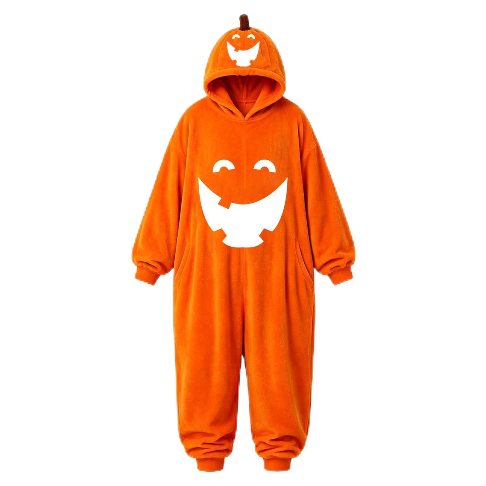 Tuta Halloween Adulto Pigiama Zucca Intero con Cappuccio Flanella Materiale Flanella Morbida, Tuta Halloween Adulto, Pigiama Zucca Caldo per Casa e Relax