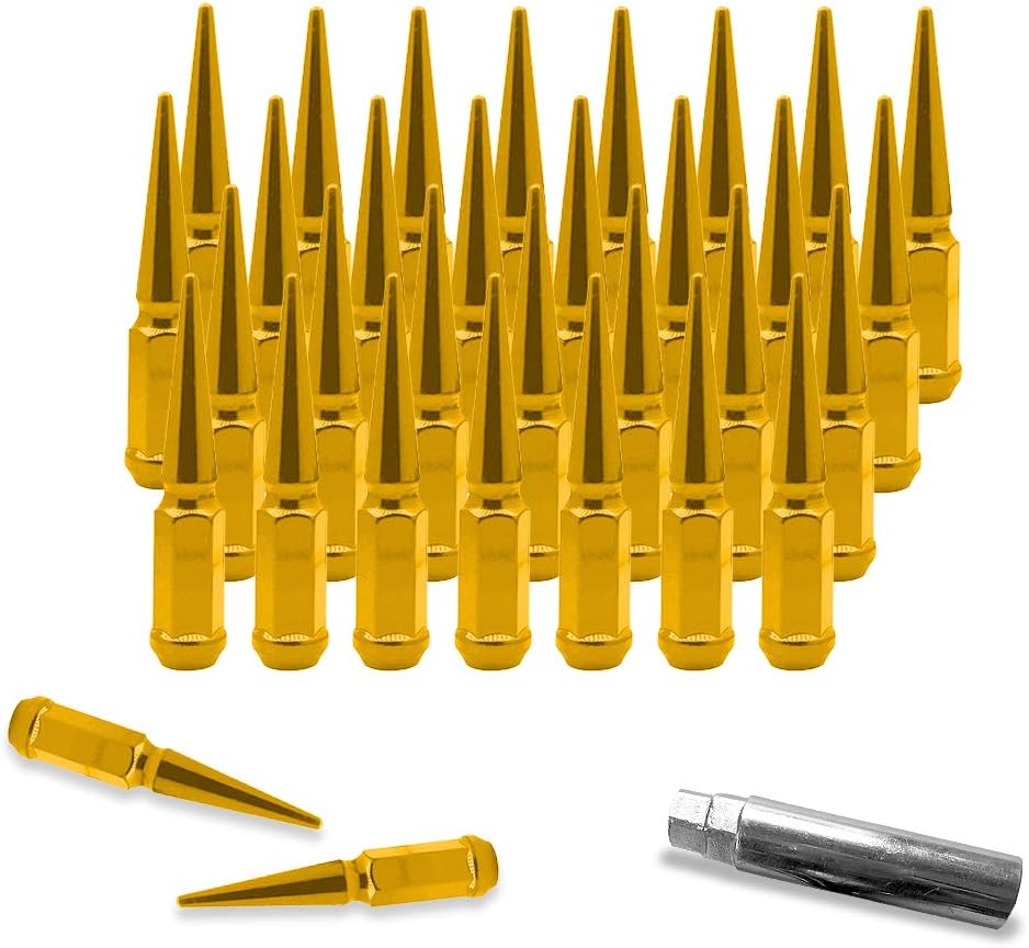 32 Spike Lug Nuts Gold 1/2-20 Taper fit Dodge Dakota Sport Durango R/T SLT Aspen