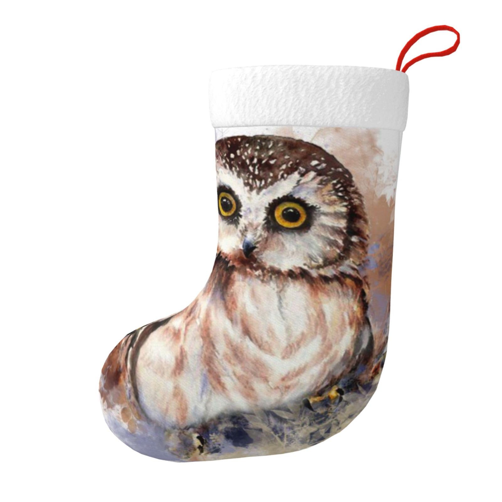 Owl Christmas Stocking With Plush Cuff Fireplace Hanging Stocking For Christmas Tree Decorations, Holiday Decorations