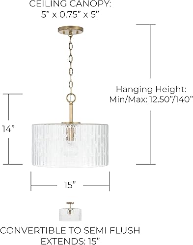 Vista 3 de Capital Lighting 241311AD Emerson - Lámpara de techo convertible de vidrio sembrado en relieve/semiempotrada, 1 luz de 100 vatios, 14 pulgadas