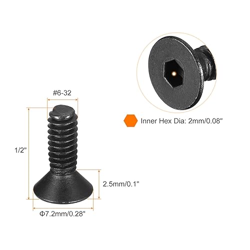 Miniatura 2 de uxcell Tornillos de cabeza plana #6-32 x 12 pulgadas, acero al carbono de grado 10.9, tornillos de cabeza plana avellanados, tornillos de máquina de