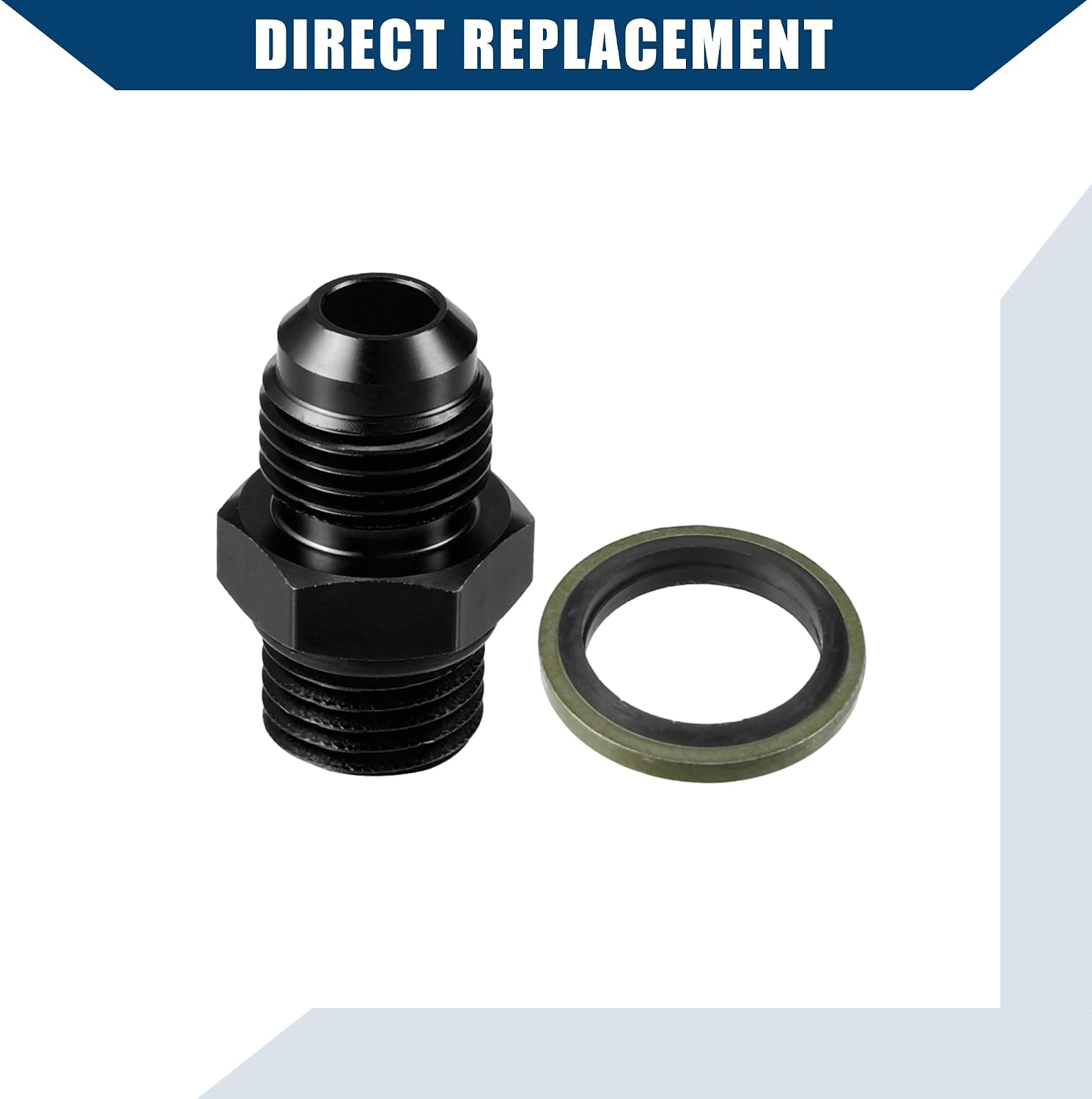 Fuel Fitting with Washer/Inner Fuel Line Male Flare Adapter for Car/Durable Aluminum Alloy Metric M14x1.5 to 6AN Male Flare Adapter / 1 Set Black