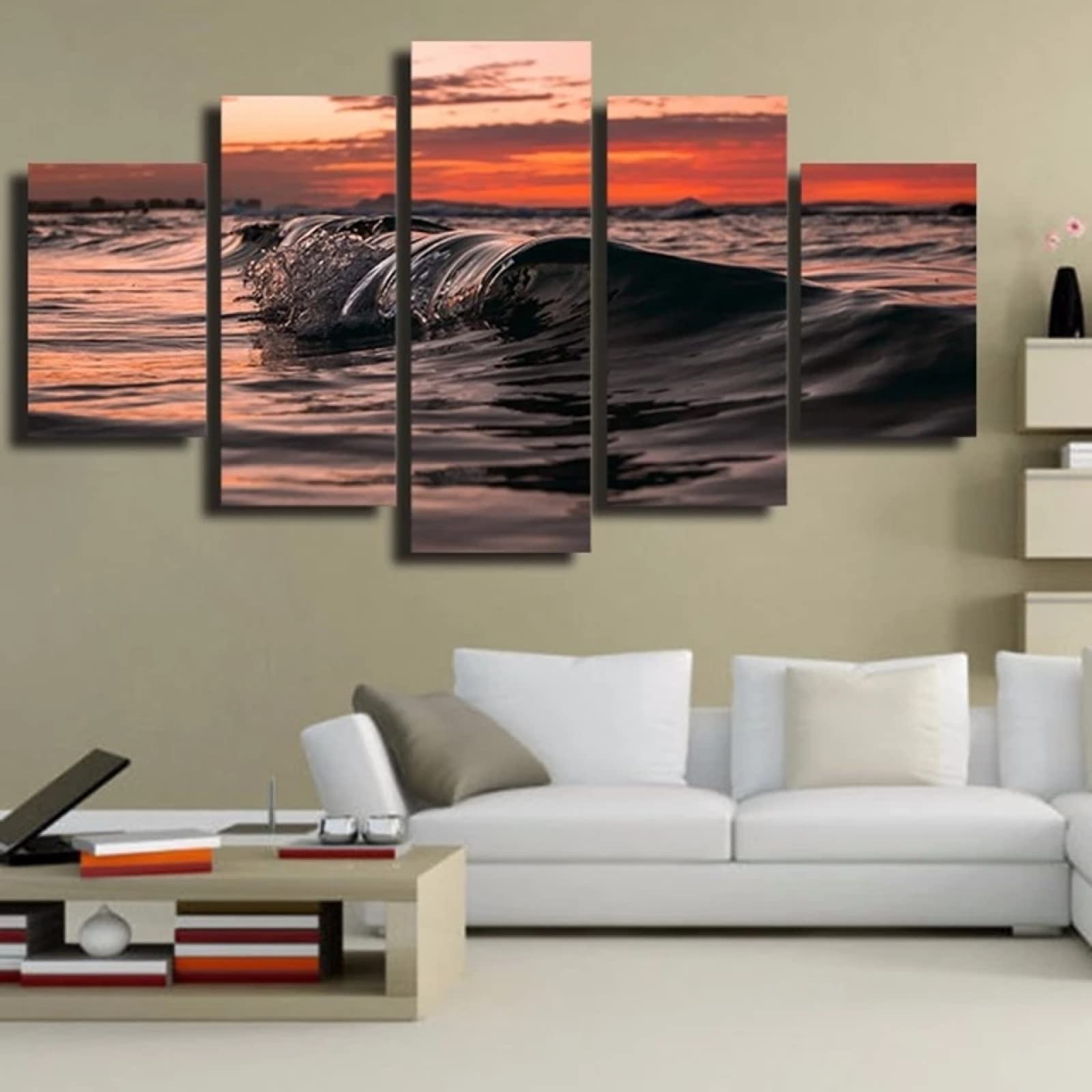 REFGJCreative Gift 5 Panel Canvas Wall Artsunset Sea Wave Sea Viewhd Canvas Prints Poster Modern Home Living Room Decoration Bedroom Childrens Room Decor