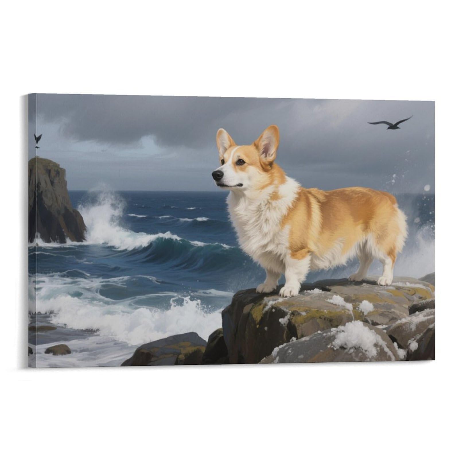 YYVKPMLXC Art Giclee Corgi Canvas Prints Coastal Landscape Wall Art Painting Ready To Hang for Home Office Decorations 20x30inch(50x75cm)
