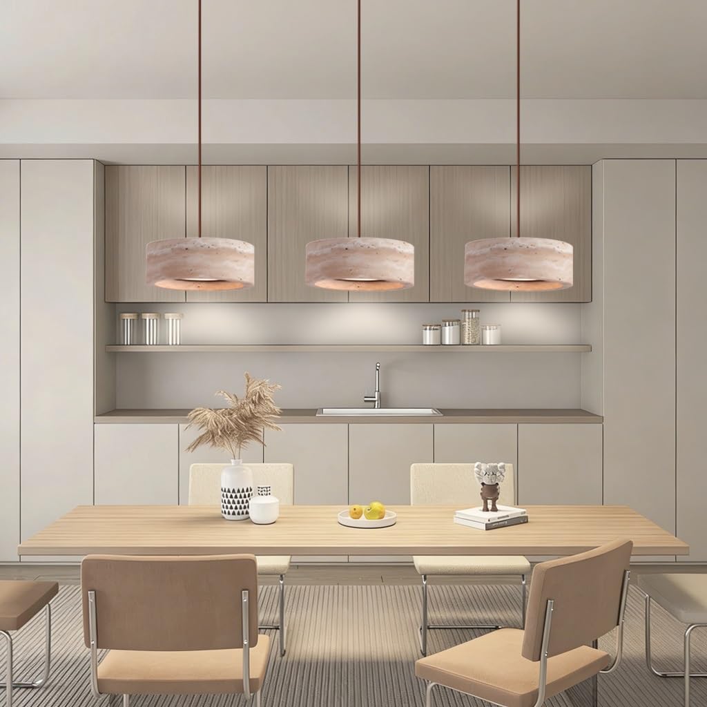 Nowoczesna Żółta Lampa Wisząca Trawertynu Skandynawska Lampa Wisząca Naturalnego Kamienia Kształcie Cylindra Drewniana Lampa Sufitowa LED Stylu Wabi-Sabi Nadaje Do Sypialni Jadalni Salonu(A1)