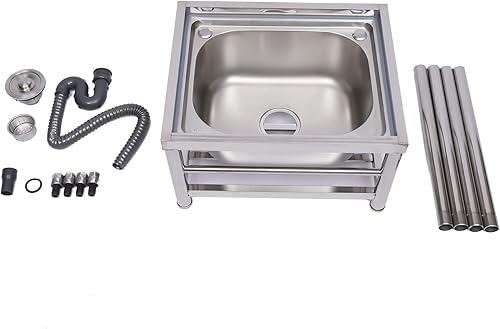 Miniatura 7 de Juego de fregadero de cocina de restaurante comercial de acero inoxidable de pie independiente con escurridor, lavabo de mano de lavado de