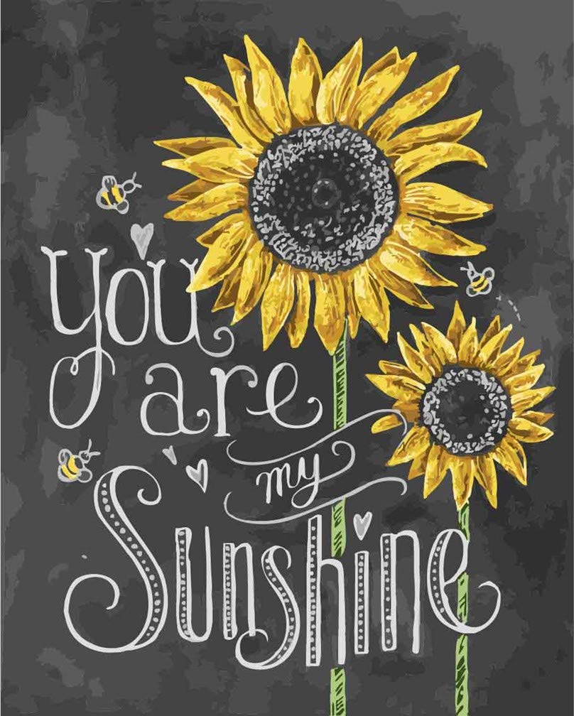 Awesocrafts Paint by Numbers Kits, Sunflowers Bees Quotes You are My Sunshine Number Painting for Adults 16x20 inch (Sunflower, No Frame)