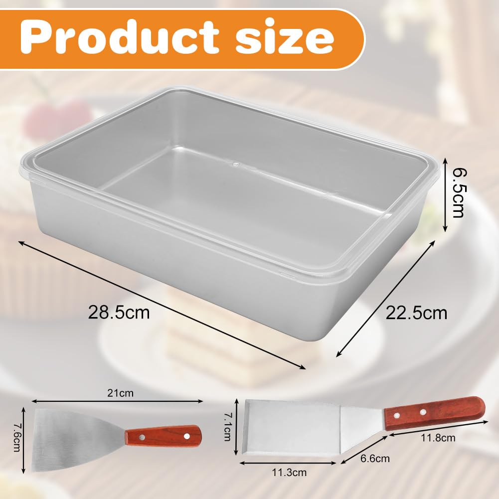 Gohytal Teglia da forno in acciaio inox con coperchio ermetico, 2 spatole per torte, teglia rettangolare per arrostire, lavabile in lavastoviglie, per casseruole, torte, brownie lasagne