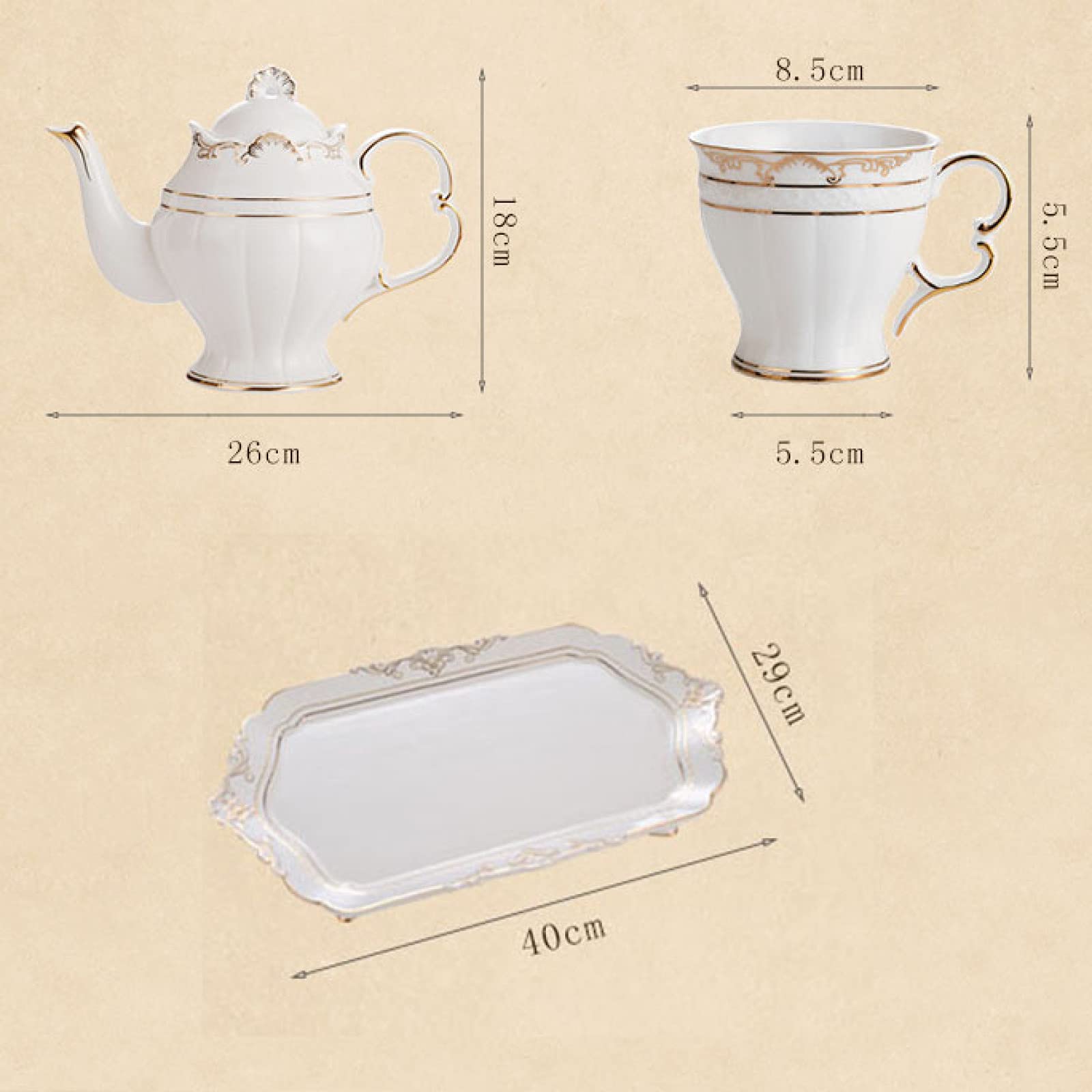 Zestaw do herbaty dla dorosłych – porcelanowy czajniczek i filiżanka do kawy z tacą do serwowania popołudniowej herbaty, elegancki kwiatowy wzór
