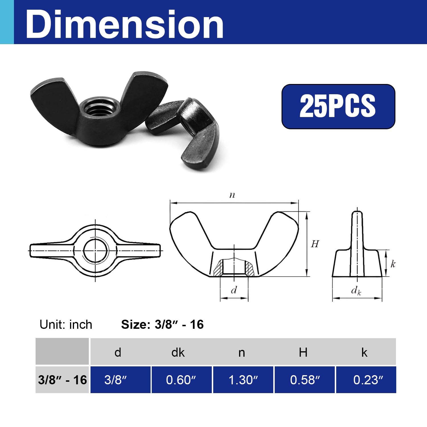 25 Wing Nuts - Black Zinc Plated Steel -2 25 Wing Nuts - Black Zinc Plated Steel -2