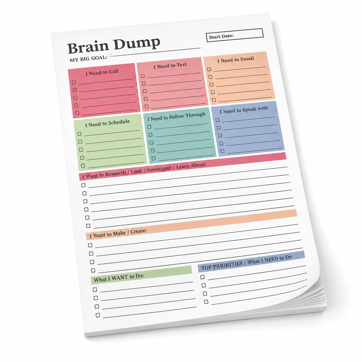 Brain Dump Planner Pad, A5 Daily To Do List Notepad, 50 Undated Sheets