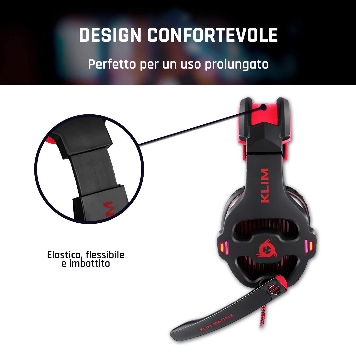 KLIM Mantis + Gaming Headset + Cuffie gaming con Microfono per PC, PS4, PS5, Nintendo Switch, Mac + Cuffie 7.1 Surround con Cancellazione Rumore Passiva + Cuffie Gaming USB + Cuffie PS5 + NUOVO