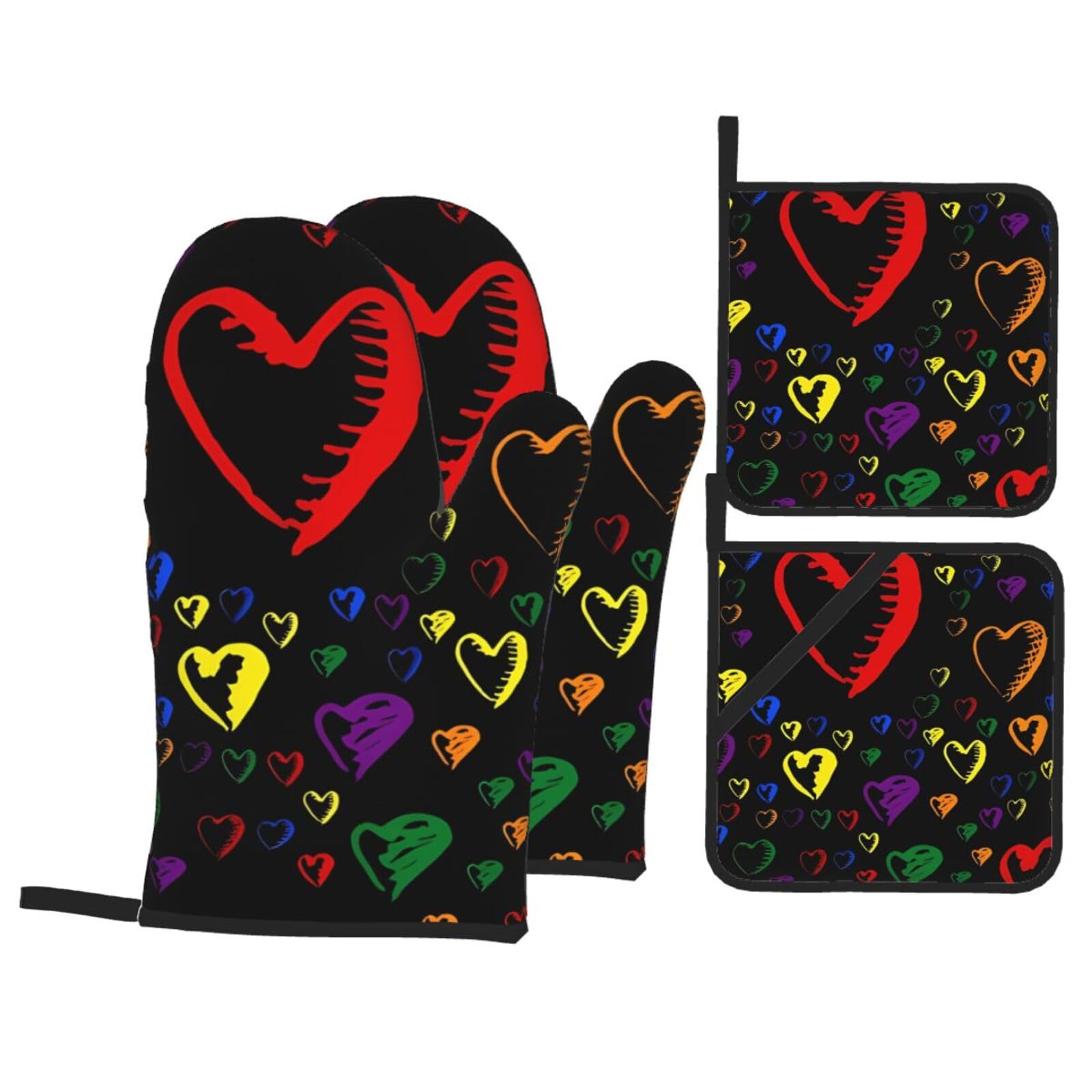 WHJSHOP Gay Pride Rainbow Prints Oven Mitts & Pot Holders Set - Waterproof Kitchen Layers & Heat Resistant - Durable Covers for Safe Cooking & Easy Cleanup