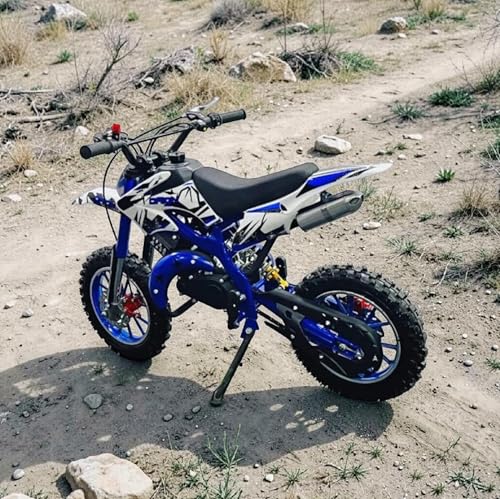 Image of Amaze ZR Super 50cc Petrol Dirt Bike for Kids | 2 Stroke Mini Off Road Bike | Dual Start | Disc Brake | Rear Suspension | Max Speed 45 km /h | Kids Mini Motorcycle (Multicolor Chassis) (Blue)