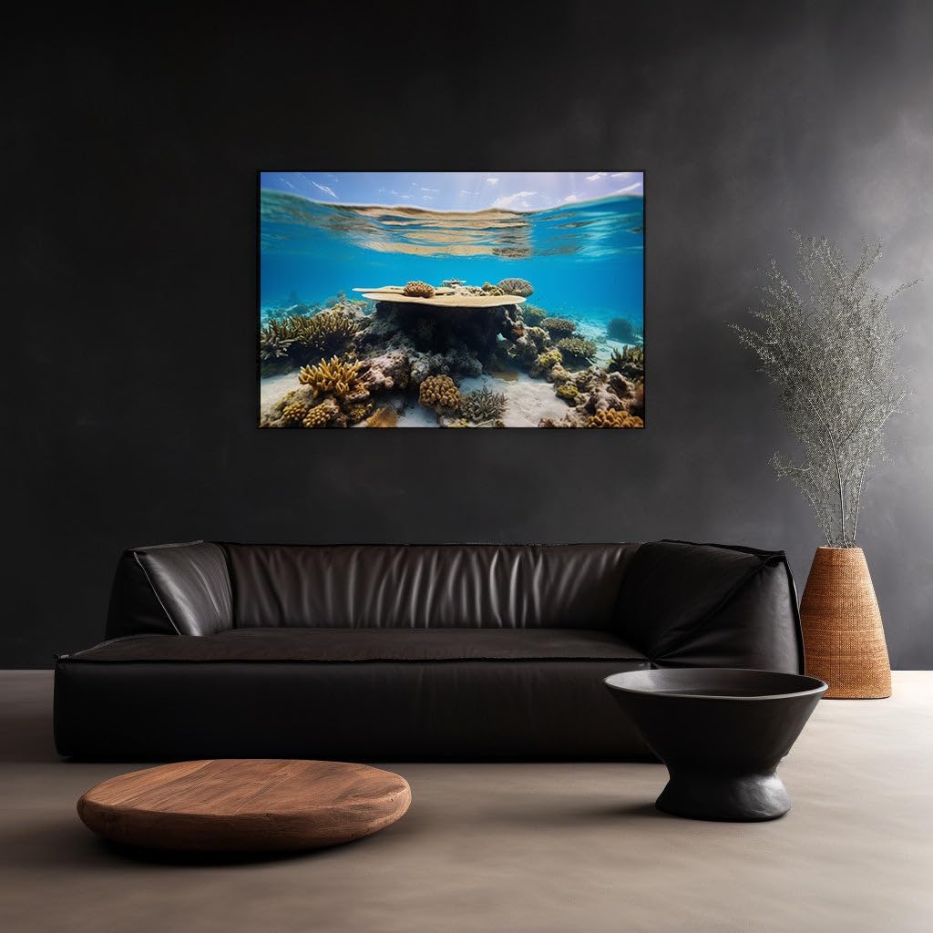 Canvas for Living room. Diving into Serenity: Exploring the Sunlit Coral Reef Splendor, 27 x 18 inch Canvas Wall Art - Contemporary Masterpieces - Modern Home Decor