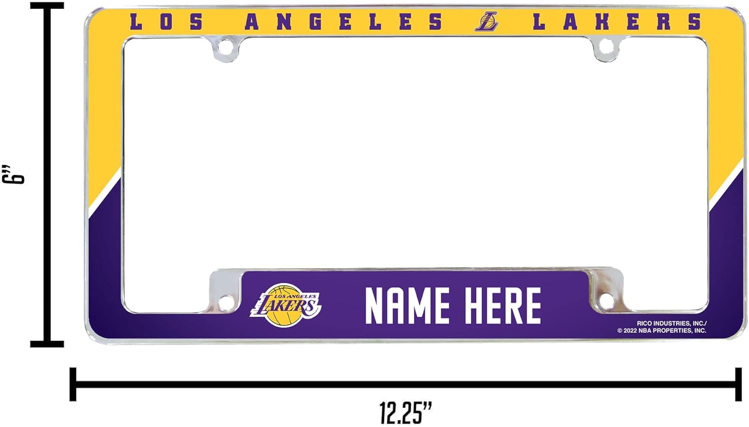 Rico Industries NBA Basketball Los Angeles Lakers Personalized/Custom 12" x 6" Chrome All Over Automotive License Plate Frame for Car/Truck/SUV